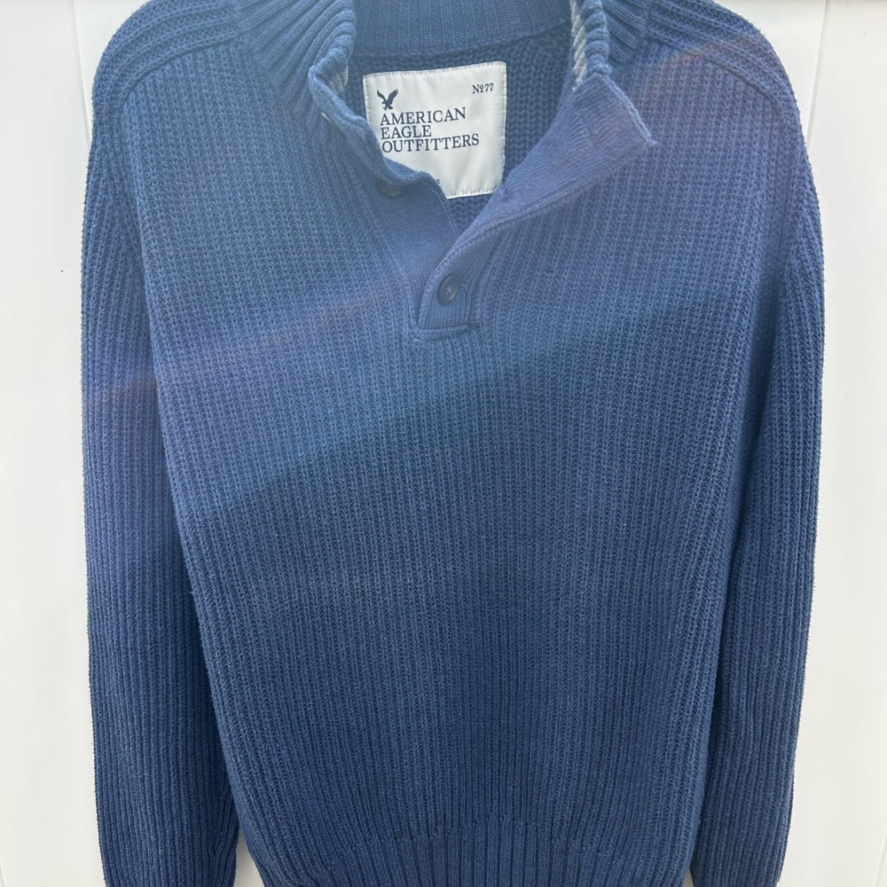 American Eagle Outfitters Blue Ribbed Zip Up Sweater